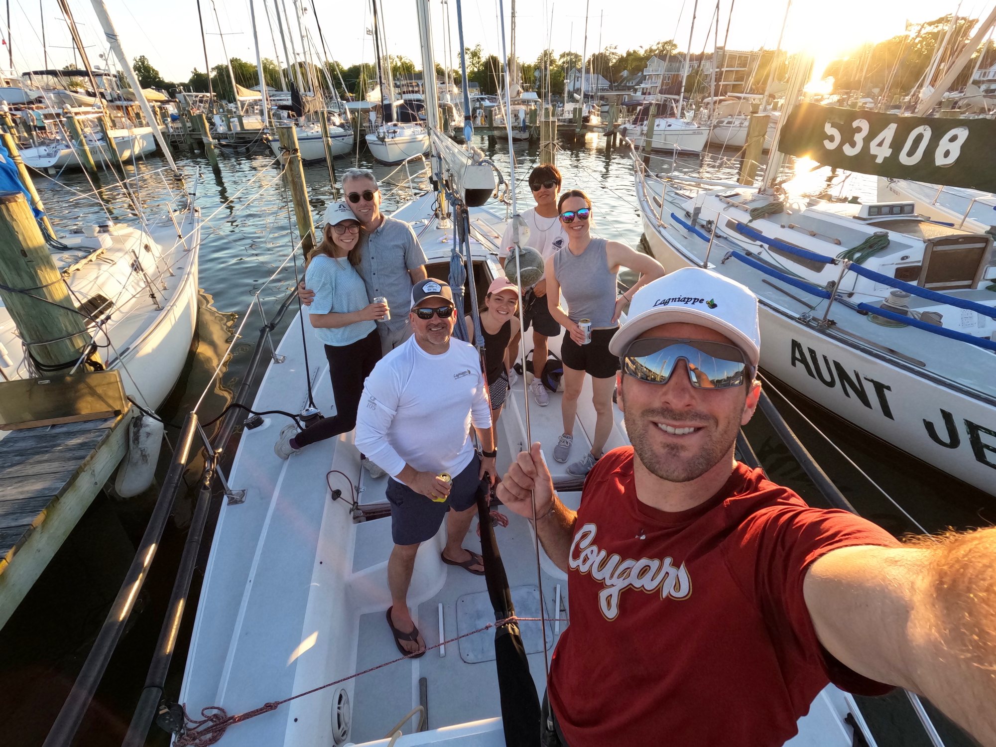 Crew Connect sailors at golden hour after Wednesday night racing