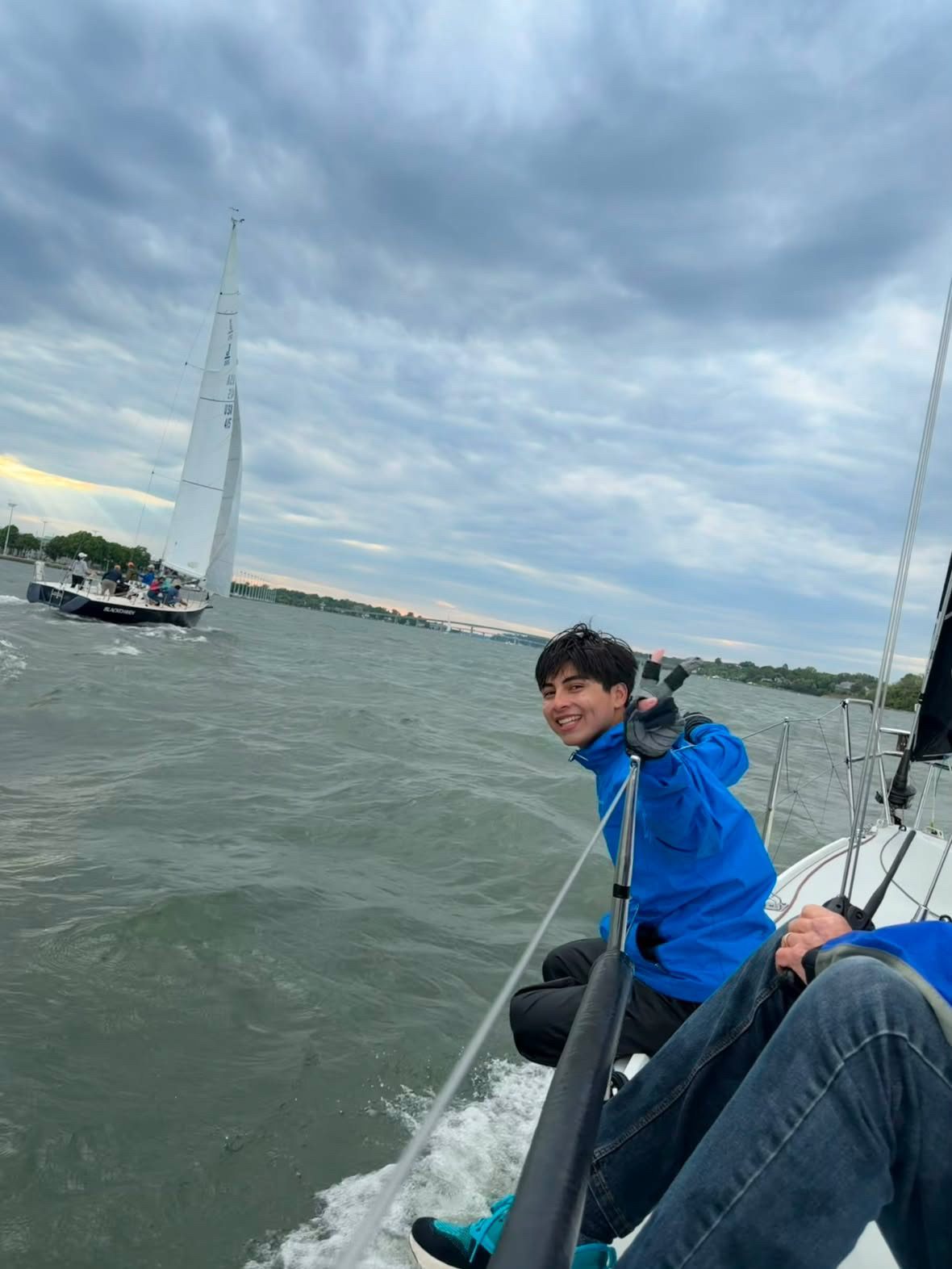 Mark racing on a J/105 on a Wednesday night